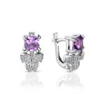 Cute Silver Earrings With Amethyst And Crystals, image 