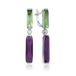 Geometric Silver Dangle Earrings With Multicolor Crystals, image 