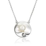 Adorable Silver Necklace With Cultured Pearl Pendant The Serene, image 