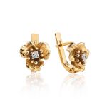Golden Floral Ring With White Diamond, Ring Size: 7 / 17.5, image , picture 6