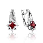 Silver Garnet Earrings With White Crystals, image 