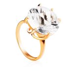 Golden Cocktail Ring With Bold White Crystal, Ring Size: 8.5 / 18.5, image 