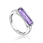 Geometric Silver Ring With Violet Crystal, Ring Size: 6.5 / 17, image 
