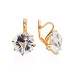 Golden Earrings With Bold White Crystals, image 