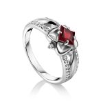 Elegant Silver Garnet Ring With Crystals, Ring Size: 6 / 16.5, image 