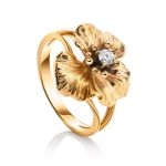 Ultra Feminine Golden Floral Earrings With Diamonds, image , picture 4