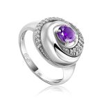 Silver Ring With Bold Amethyst And White Crystals, Ring Size: 8 / 18, image 