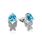 Charming Silver Earrings With Blue Stone And Crystals, image 
