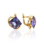 Bold Golden Earrings With Synthetic Alexandrite, image 
