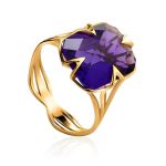 Golden Cocktail Ring With Bright Amethyst, Ring Size: 7 / 17.5, image 