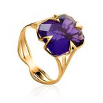 Golden Cocktail Ring With Bright Amethyst, Ring Size: 7 / 17.5, image 
