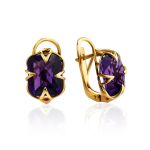 Golden Earrings With Bright Amethyst Centerpieces, image 