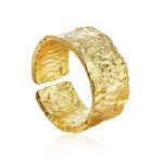Trendy Textured Gold Plated Silver Ring The Liquid, Ring Size: Adjustable, image 