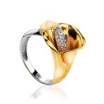 Golden Cocktail Ring With White Diamonds, Ring Size: 7 / 17.5, image 