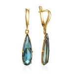 Bold Golden Drop Earrings With Aquamarine, image 