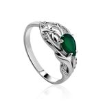 Silver Ring With Green Agate And White Crystals, Ring Size: 6.5 / 17, image 
