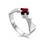 Futuristic Silver Ring With Garnet, Ring Size: 5.5 / 16, image 