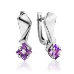 Futuristic Silver Earrings With Amethyst, image 