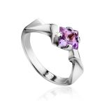 Geometric Silver Ring With Amethyst, Ring Size: 7 / 17.5, image 