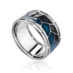 Silver Band Ring With Black And Blue Enamel, Ring Size: 9.5 / 19.5, image 