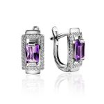 Classy Silver Earrings With Amethyst And Crystals, image 