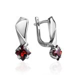 Silver Earrings With Bright Garnet, image 