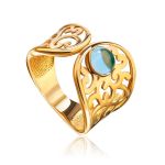 Bold Gold Plated Ring With Blue Crystal, Ring Size: 6.5 / 17, image 