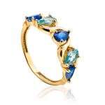 Gold Plated Ring With Blue Crystals, image 