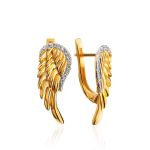 Gold Plated Wing Shaped Earrings With Crystals, image 