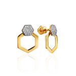 Geometric Gold Plated Stud Earrings With Crystals, image 