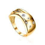 Elegant Gold Plated Band Ring With Crystals, Ring Size: 7 / 17.5, image 