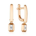 Geometric Golden Earrings With Diamond Dangles, image 