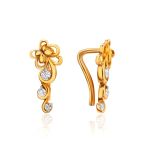 Refined Gold Plated Silver Floral Earrings With Crystals, image 