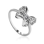 Filigree Silver Bow Ring With Crystals, Ring Size: 7 / 17.5, image 