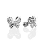 Romantic Silver Bow Studs With Crystals, image 