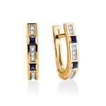 Golden Earrings With Channel Set Sapphires And Diamonds, image 