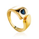 Bold Gold Plated Open Ring With Blue Crystal, Ring Size: 6.5 / 17, image 