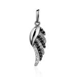 Silver Wing Pendant With Black And White Crystals, image 