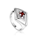 Vintage Style Silver Ring With Garnet And Crystals, Ring Size: 6.5 / 17, image 