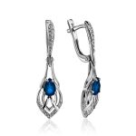 Silver Dangle Earrings With Blue And White Crystals, image 