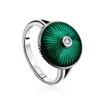 Green Enamel Silver Ring With Crystal The Heritage, Ring Size: 6.5 / 17, image 