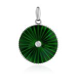 Round Silver Pendant With Green Enamel And Diamond The  Heritage, image 
