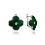 Green Enamel Four Petal Earrings With Diamonds The Heritage, image 