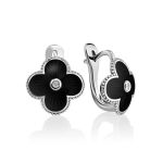 Black Enamel Four Petal Silver Ring With Diamond The Heritage, Ring Size: 8 / 18, image , picture 4