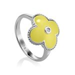 Yellow Enamel Clover Shaped Ring With Diamond The Heritage, Ring Size: 6.5 / 17, image 