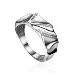Elegantly Sculpted Silver Crystal Ring, Ring Size: 6.5 / 17, image 