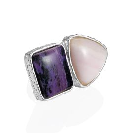 Designer Cocktail Ring With Charoite And Aragonite The Bella Terra, Ring Size: Adjustable, image 