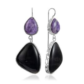 Extravagant Charoite And Obsidian Earrings The Bella Terra, image 