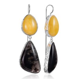 Flamboyant Design Earrings With Amber And Obsidian The Bella Terra, image 