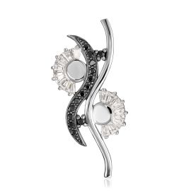 Floral Design Pendant With Black And White Crystals, image 